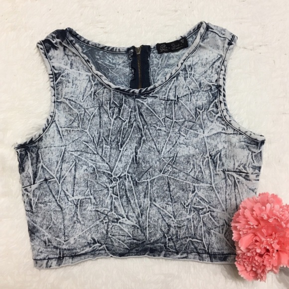 Roma Studio Tops - Roma Studio Acid Wash Zip Back Crop Top : M:7
